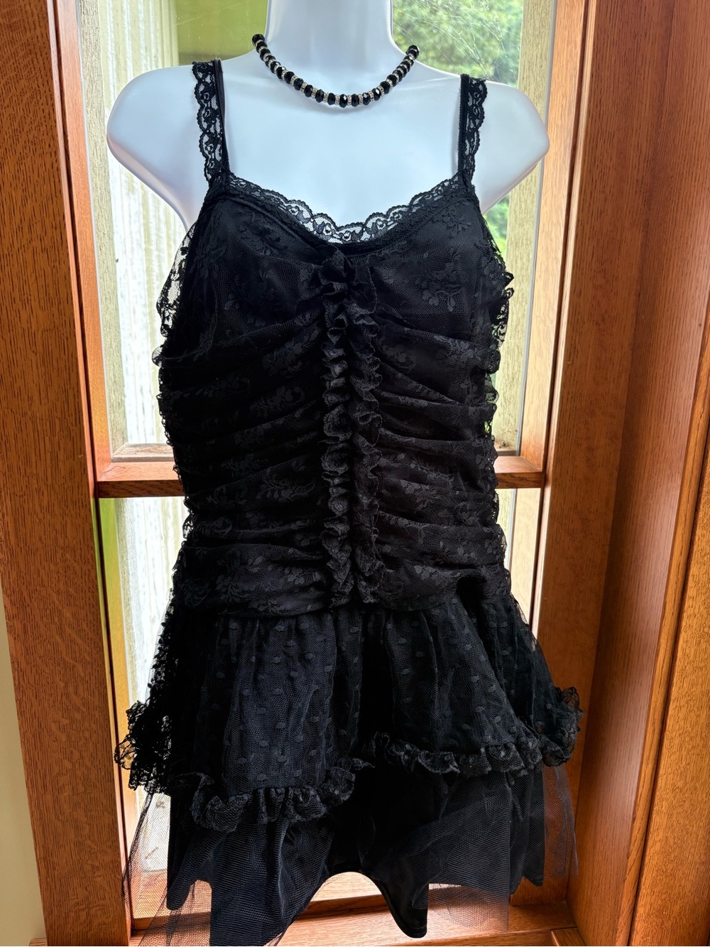 Vintage Jessica McClintock Black Lace Ruffled Cami Dress Fishnet 10